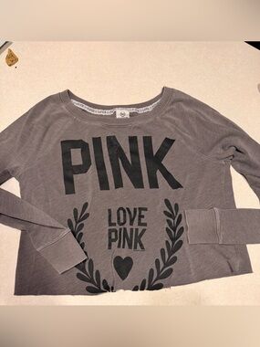 PINK Victoria's Secret Gray Sweatshirt with Navy Logo Tag